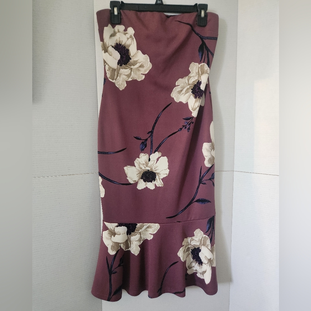 Haute Monde Dress Size Large Purple & White Floral Strapless Tube Top Bodycon